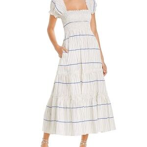 Tory Burch Striped Smocked Midi Dress